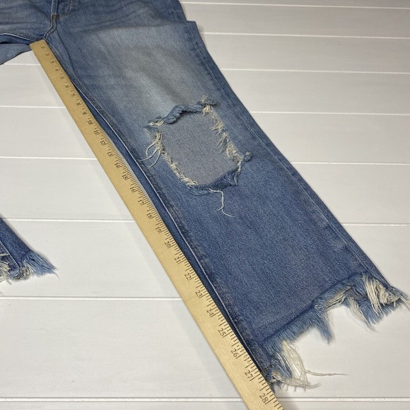 Free People We the Free Straight Leg Cropped Distressed Jeans Button Fly Size 28 - Picture 13 of 16